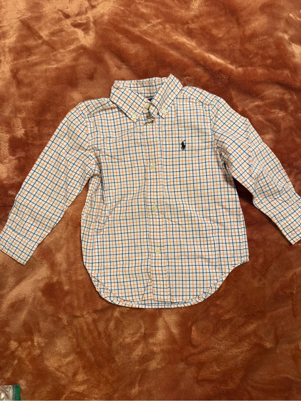 Ralph Lauren Boys Orange & Blue Plaid Button-Down Shirt